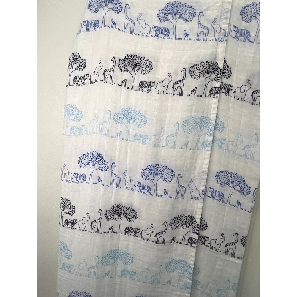 Janie and Jack Swaddle Blanket Jungle Animals Blue White 100% Cotton Muslin
